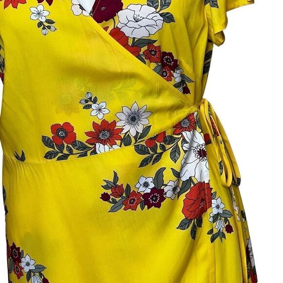 Loft beach yellow floral flutter sleeve maxi wrap dress size M - Picture 6 of 14
